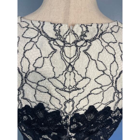 Tadashi Shoji Pintuck Neoprene A-line Dress With Lace Detail Navy Size 4 - Picture 10 of 12